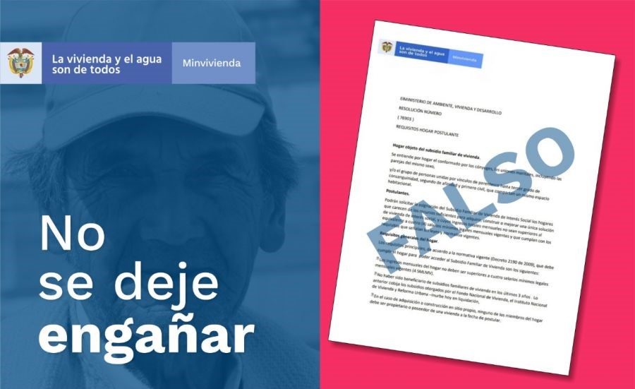 Con documentación falsa, inescrupulosos exigen dinero en cambio de falsas ayudas para acceder a subsidios de vivienda. Foto: MVCT.