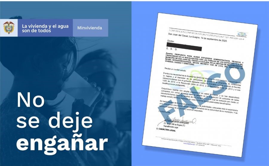 Para acceder a los programas de Minvivienda. No se requieren intermediarios. Diseño: Wilson Garrzón. MVCT.