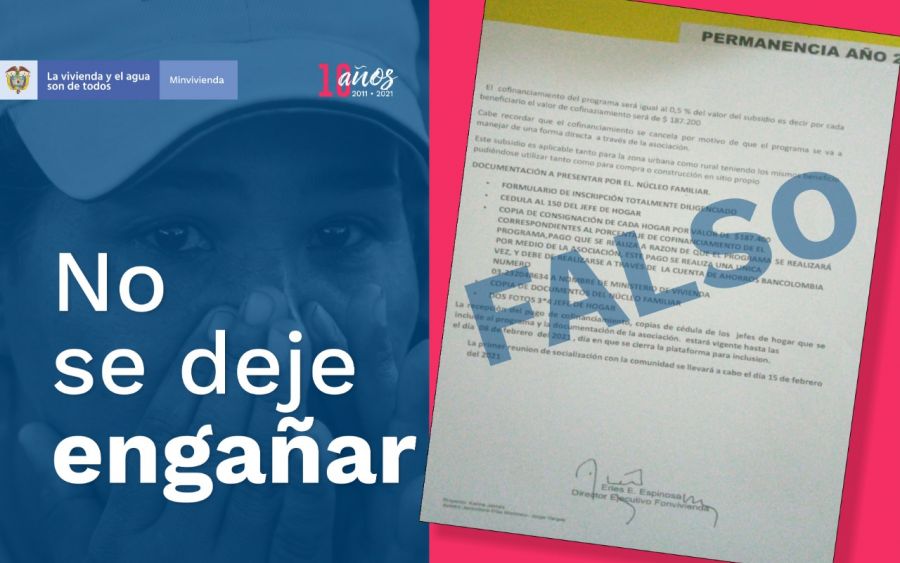 Personas inescrupulosas envían documentación falsa para engañar y captar el dinero de familias de escasos recursos. Foto: MVCT